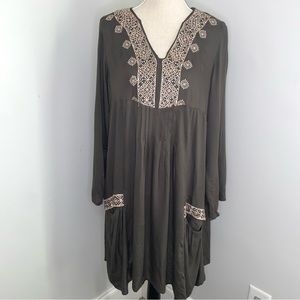 World Market NEW olive green Florence dress loose fit knee length w/pockets L/XL